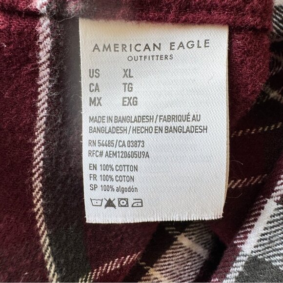 American Eagle Flannel Shirt Super Soft Red White Plaid Button Down Collar Sz XL - Picture 4 of 13